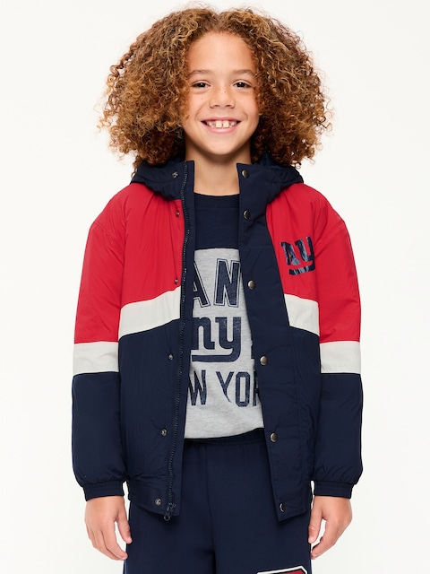 New York Giants Oversized Crinkled Hooded Jacket for Boys