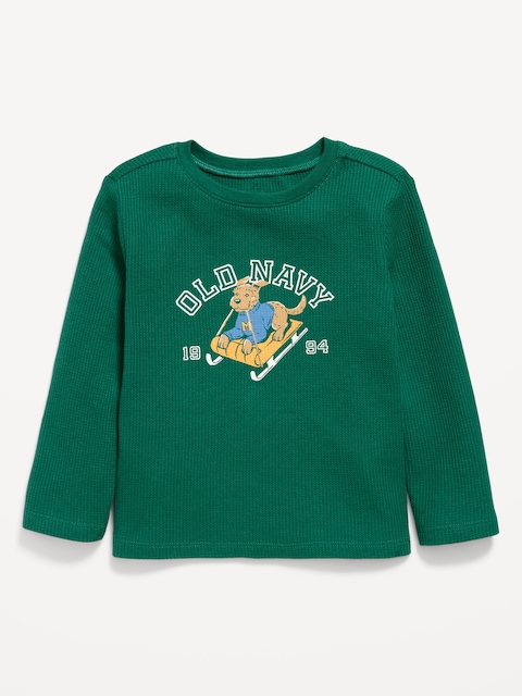 Long-Sleeve Logo Graphic Waffle-Knit T-Shirt for Toddler Boys