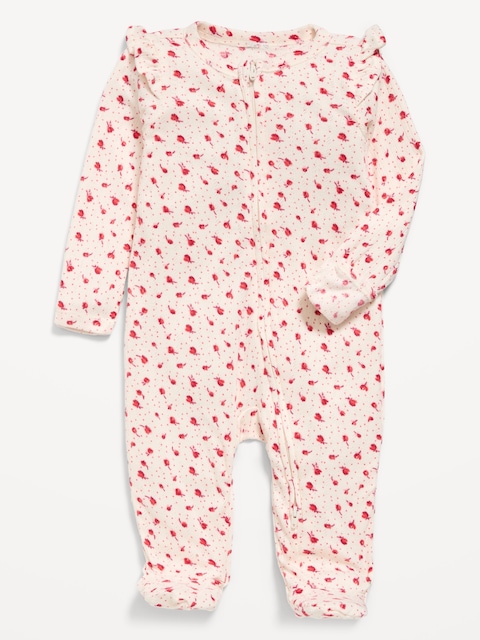 Ruffle-Trim 2-Way-Zip Sleep & Play Footed One-Piece for Baby