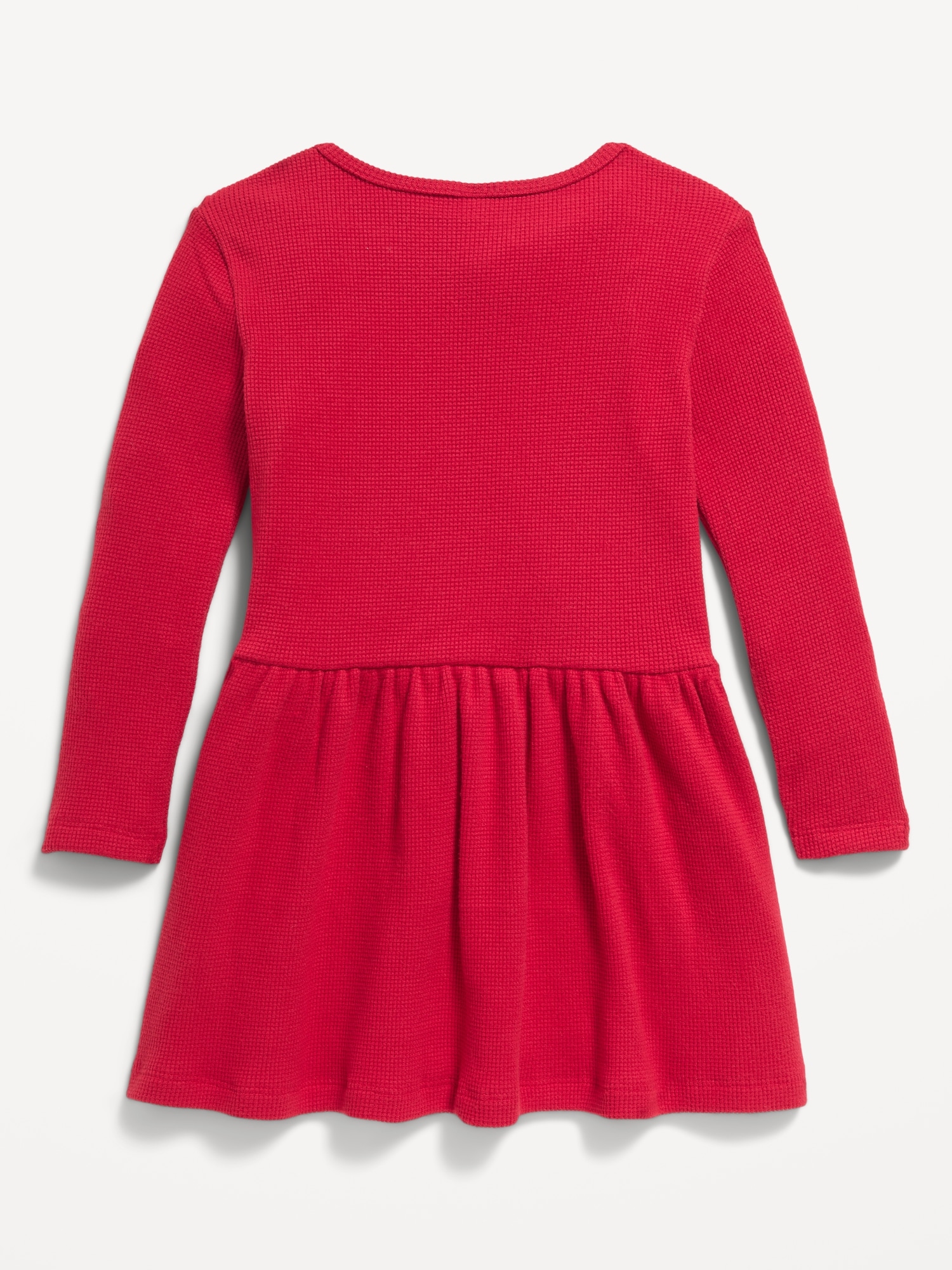 Long-Sleeve Waffle-Knit Graphic Dress for Toddler Girls