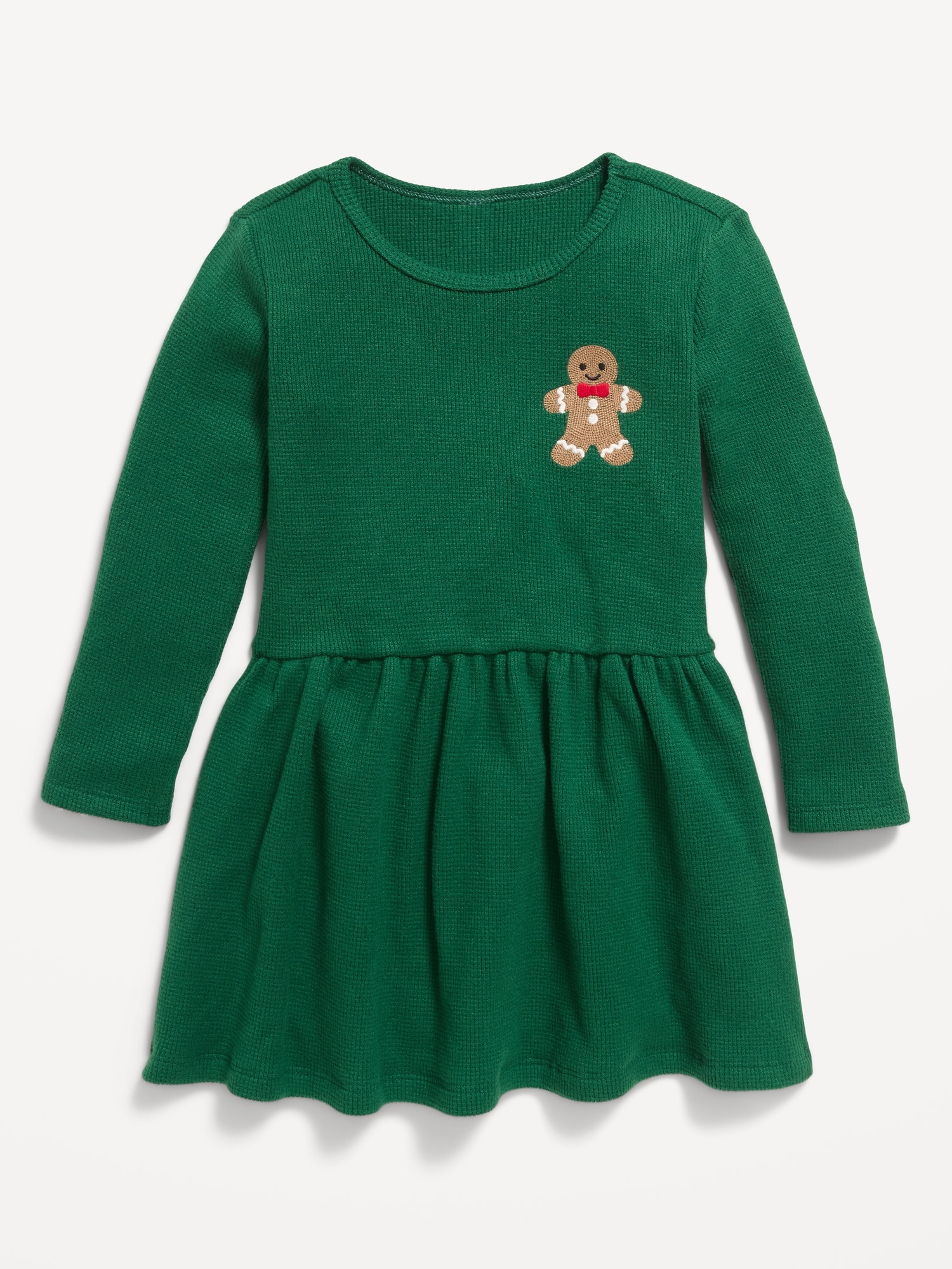 Long-Sleeve Waffle-Knit Graphic Dress for Toddler Girls