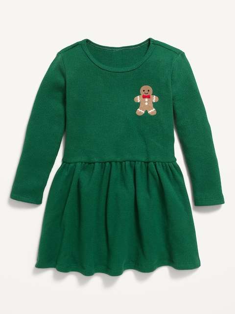 ROBE À MANCHES LONGUES EN TRICOT GAUFRÉ À IMPRIMÉ POUR TOUTE-PETITE