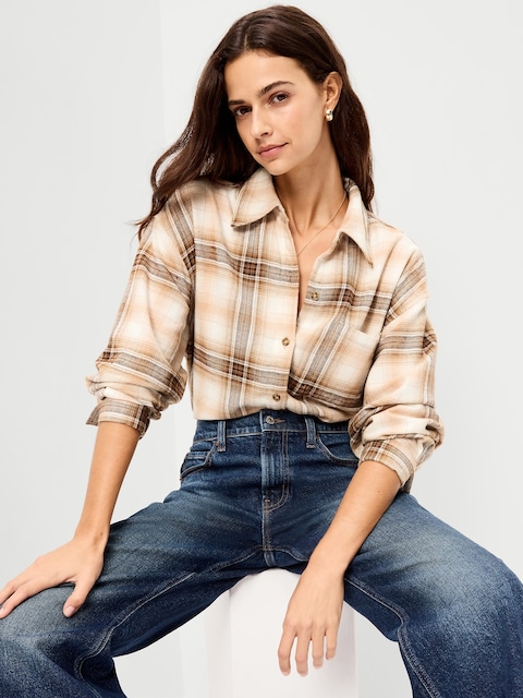 Oversized Button-Down Boyfriend Flannel Shirt