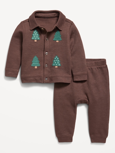 ENSEMBLE DOUILLET AVEC CHEMISE ET PANTALON EN TRICOT CÔTELÉ POUR BÉBÉ