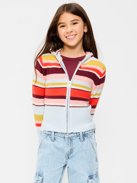 Fitted Cable-Knit Full-Zip Hoodie for Girls