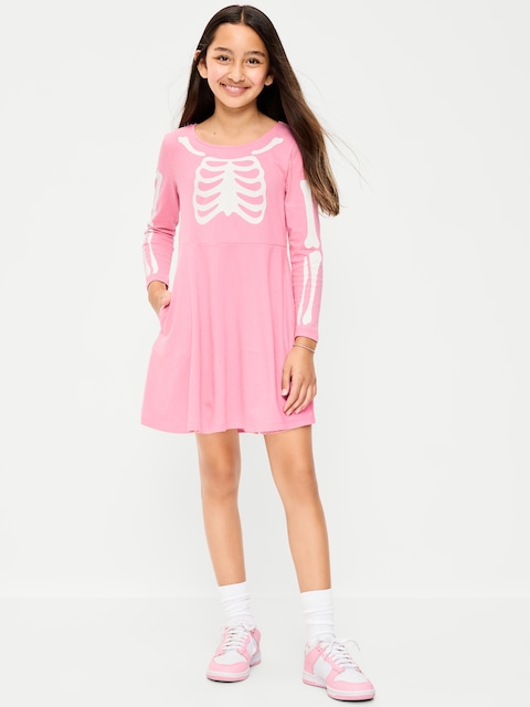 Long-Sleeve Graphic Fit and Flare Dress for Girls