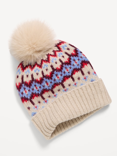 BONNET À MOTIF JACQUARD AVEC POMPON POUR FEMME