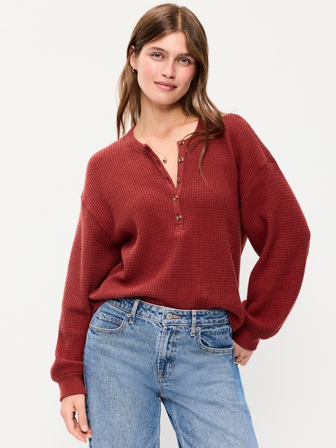 Long-Sleeve Crew-Neck Henley T-Shirt