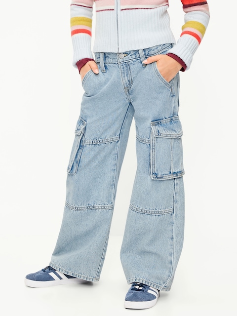 Low-Rise Super Baggy Wide-Leg Cargo Jeans for Girls