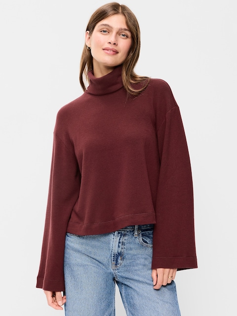 Long-Sleeve Oversized Turtleneck Top