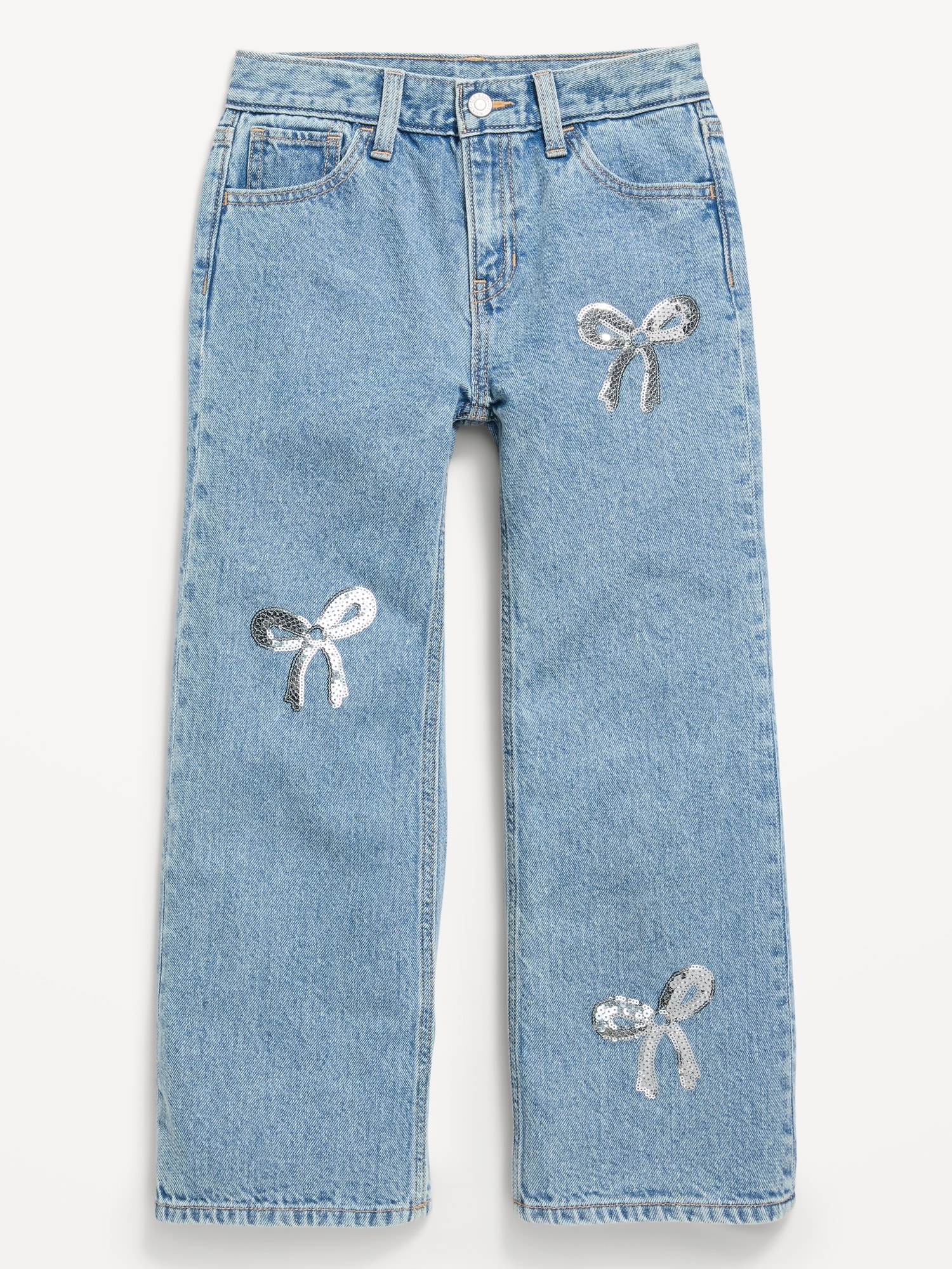 High-Waisted Baggy Embellished Wide-Leg Jeans for Girls