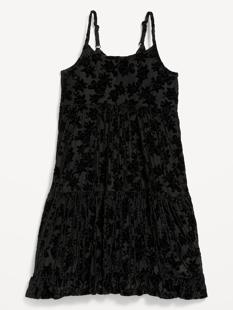 ROBE AJUSTÉE ET ÉVASÉE SANS MANCHES EN VELOURS À MOTIF FLORAL POUR FILLE