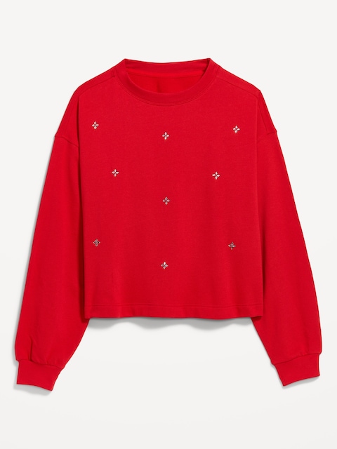 Fleece Crew-Neck Embellished Top