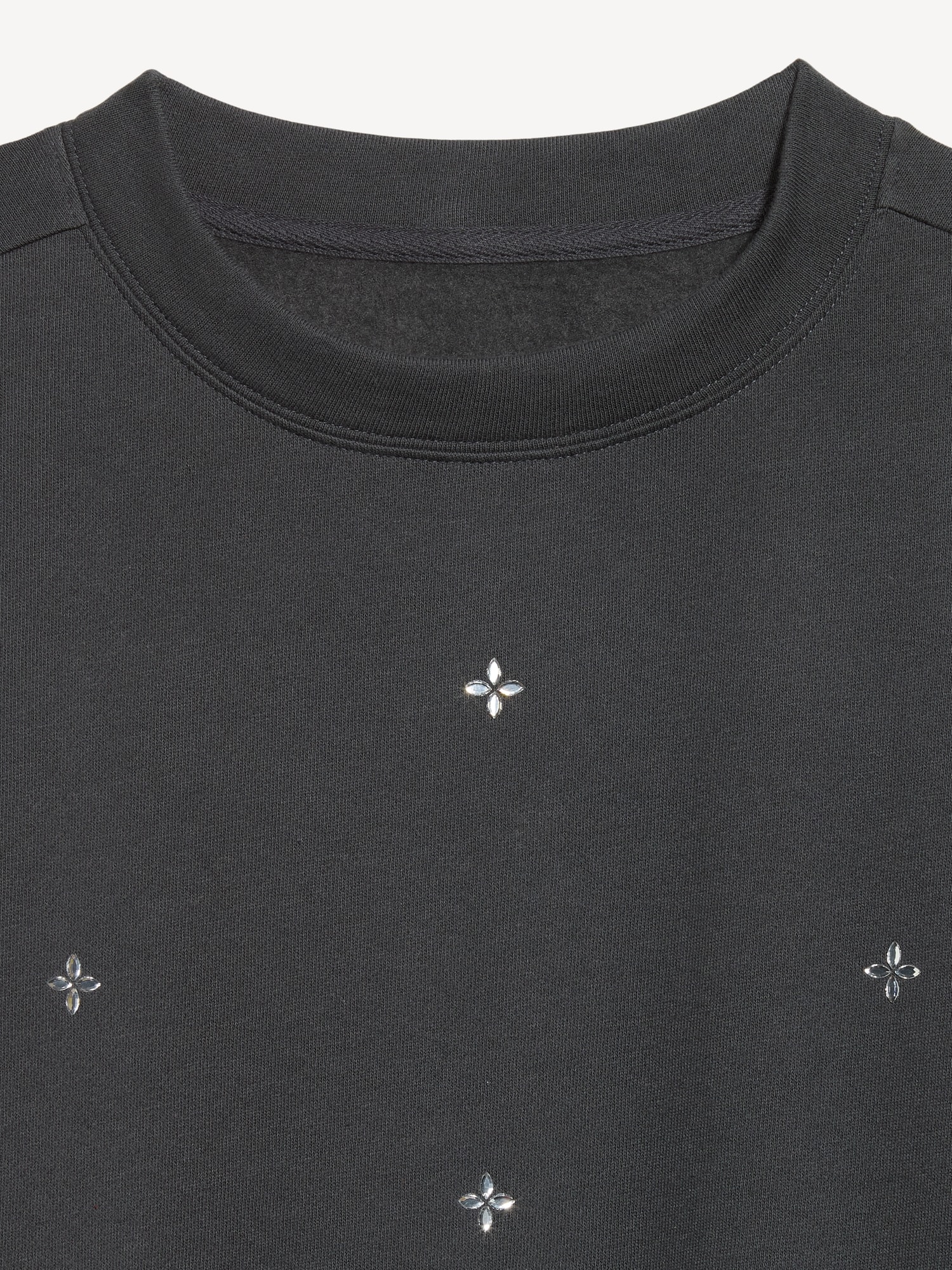 Fleece Crew-Neck Embellished Top