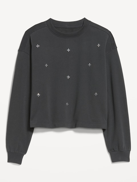 Fleece Crew-Neck Embellished Top