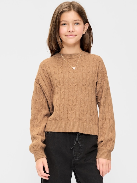Long-Sleeve Cable-Knit Sweater for Girls