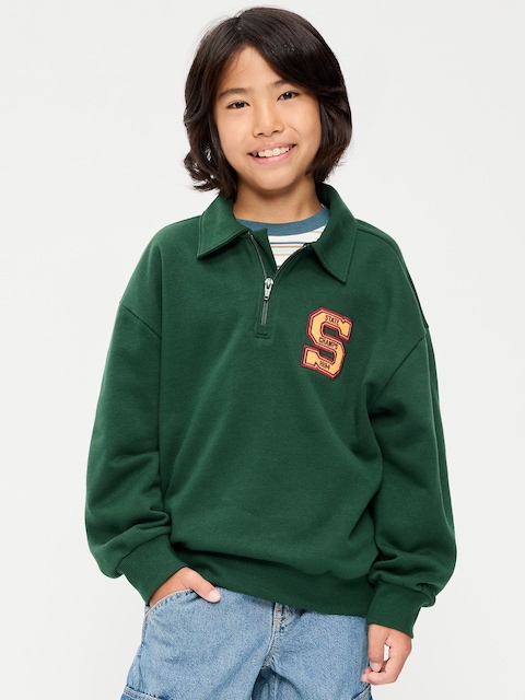 Oversized Collared Fleece Quarter-Zip for Boys