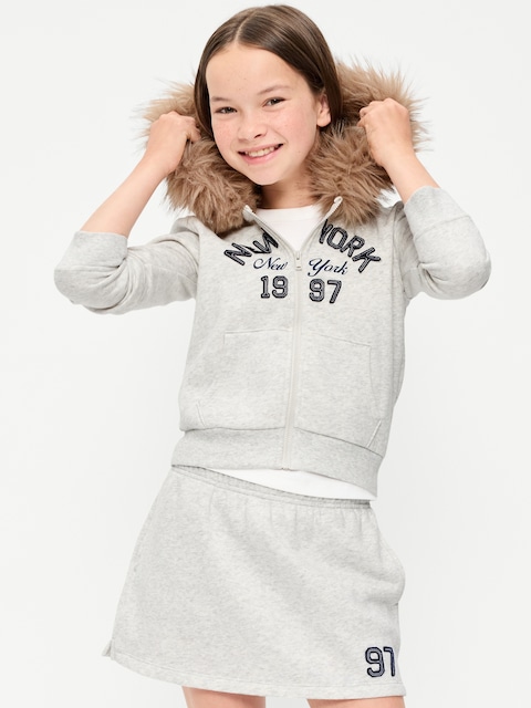 Fitted Faux-Fur Full-Zip Hoodie for Girls