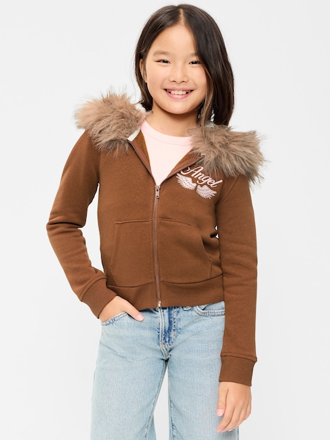 Fitted Faux-Fur Full-Zip Hoodie for Girls