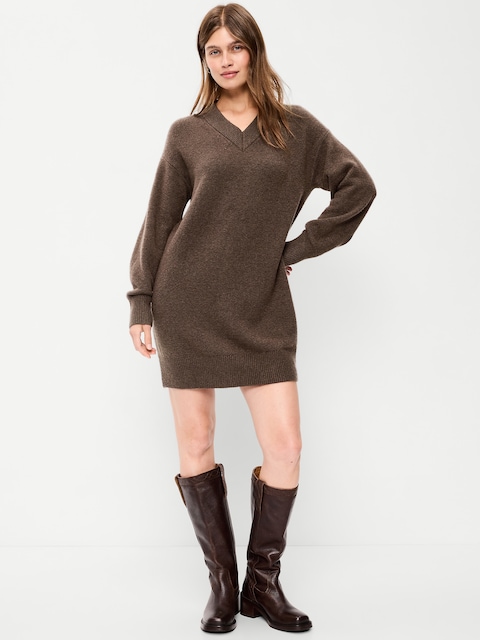 SoSoft Long-Sleeve V-Neck Mini Sweater Dress