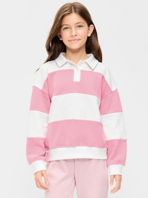 Oversized Long-Sleeve Collared Fleece Sweatshirt for Girls