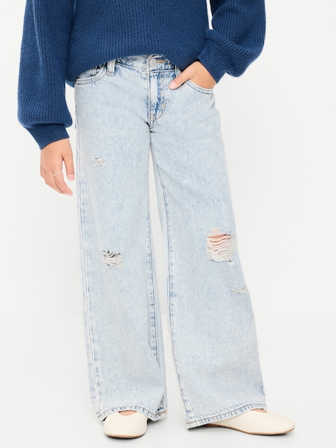 JEAN COUPE GÉNÉREUSE DÉCHIRÉ À JAMBE LARGE À TAILLE BASSE POUR FILLE