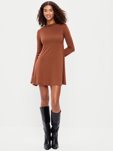 High-Neck Jersey Mini Swing Dress