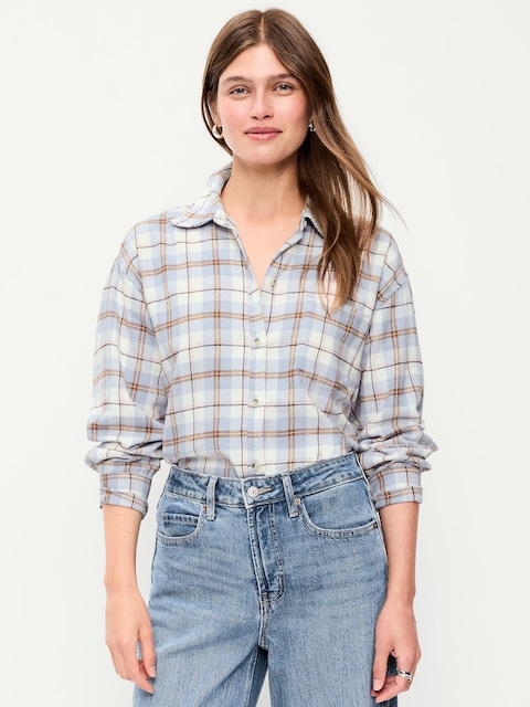 Oversized Button-Down Boyfriend Flannel Shirt