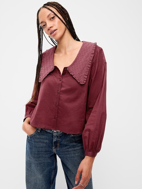 HAUT BOUTONNÉ À COL TENDANCE ET À MANCHES LONGUES