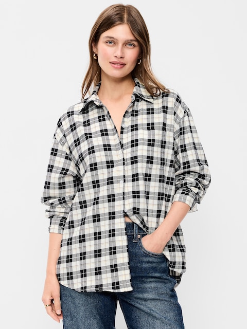 Oversized Button-Down Boyfriend Flannel Shirt