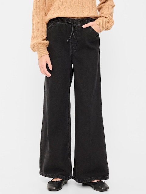 PANTALON EN DENIM COUPE TRÈS GÉNÉREUSE À JAMBE LARGE À TAILLE EXTENSIBLE POUR FILLE
