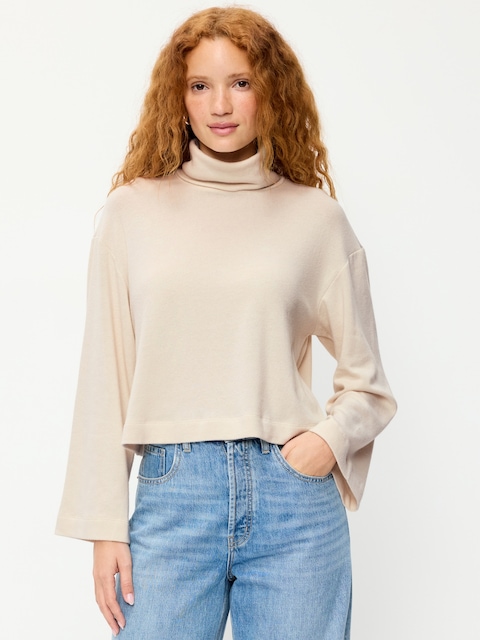 Long-Sleeve Oversized Turtleneck Top