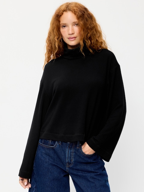 Long-Sleeve Oversized Turtleneck Top
