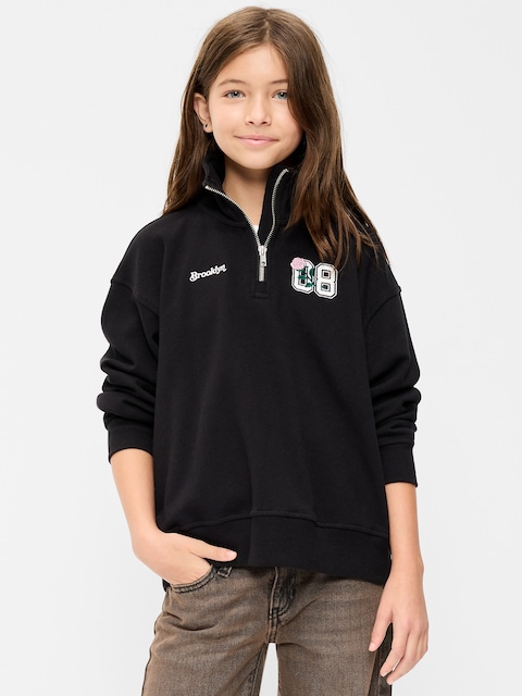 Oversized Quarter-Zip Graphic Sweatshirt for Girls