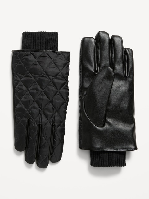 Quilted Faux-Leather Gloves for Men