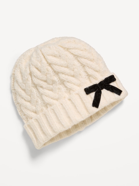 BONNET EN TRICOT TORSADÉ À BOUCLE EN VELOURS POUR TOUTE-PETITE