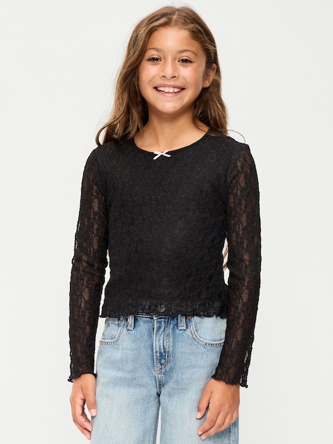 Fitted Long-Sleeve Lace Top for Girls