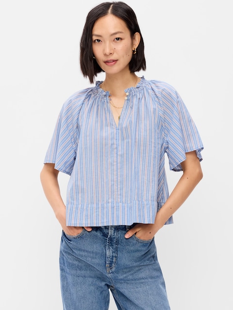 Loose Short-Sleeve Striped Top