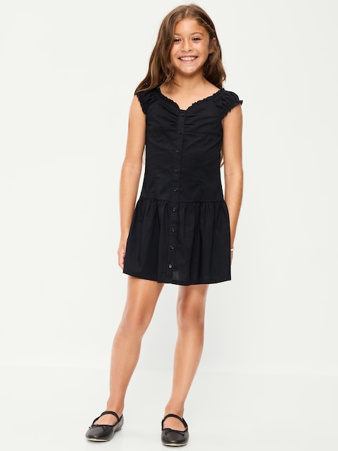 Short-Sleeve Fit and Flare Button-Front Dress for Girls
