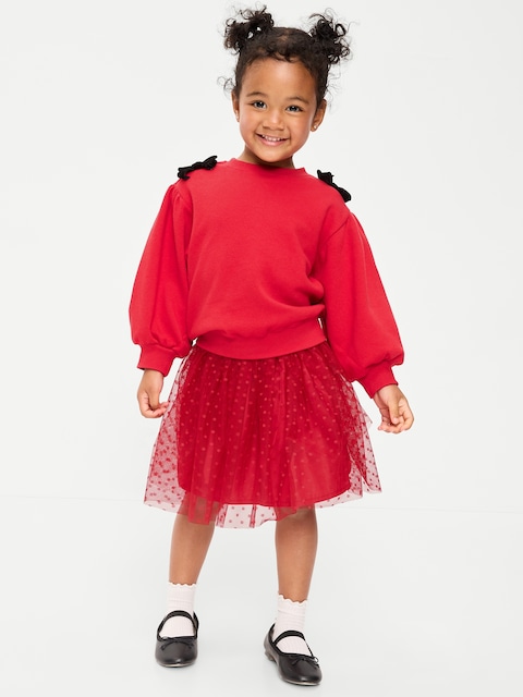 CHANDAIL EN COTON OUATÉ À BOUCLES AUX ÉPAULES ET JUPE TUTU POUR TOUTE-PETITE
