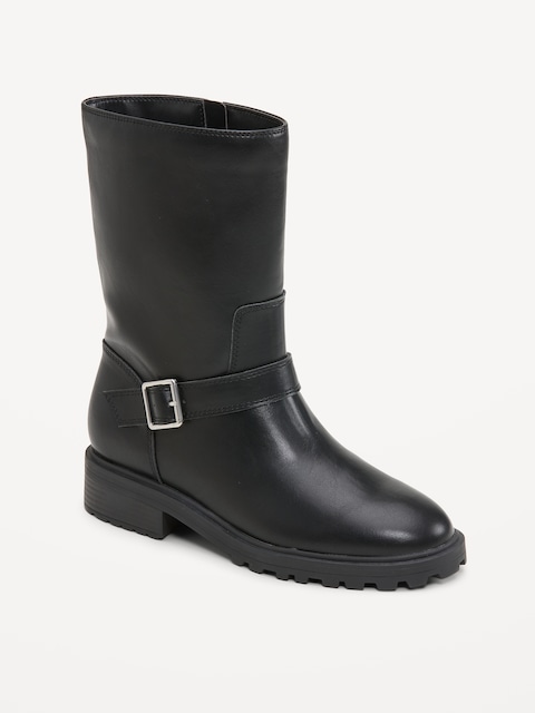 Faux-Leather Moto Boots for Women