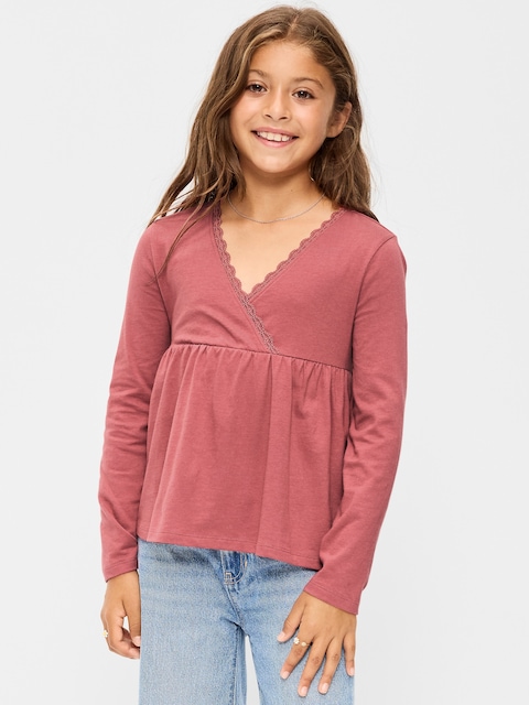 Long-Sleeve Faux-Wrap Top for Girls