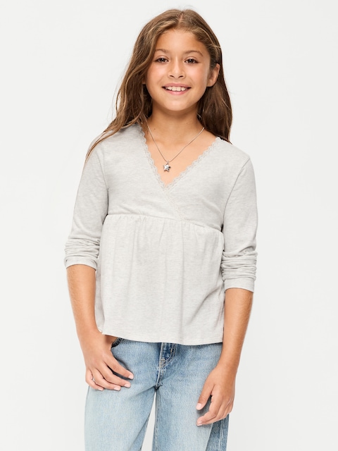 Long-Sleeve Faux-Wrap Top for Girls