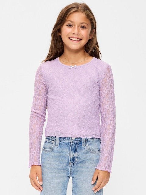 Fitted Long-Sleeve Lace Top for Girls