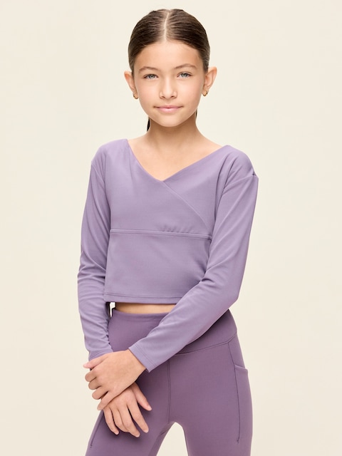 StudioSmooth Long-Sleeve Wrap-Front Top for Girls