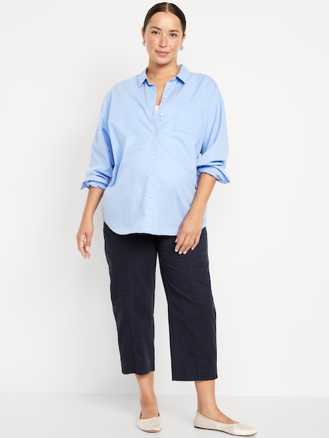 Maternity Rollover Waist Barrel Leg Ankle Pants