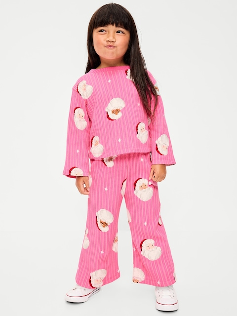 ENSEMBLE DE PANTALON ET HAUT EN TRICOT GAUFRÉ À MOTIF POUR TOUTE-PETITE