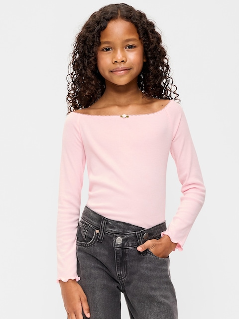 Fitted Off-Shoulder Ribbed Top for Girls