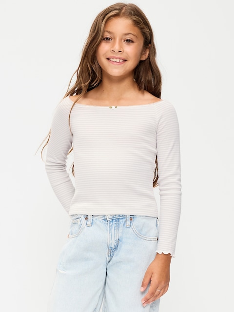 Fitted Off-Shoulder Ribbed Top for Girls