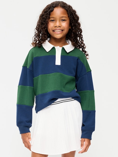 Oversized Long-Sleeve Collared Fleece Sweatshirt for Girls
